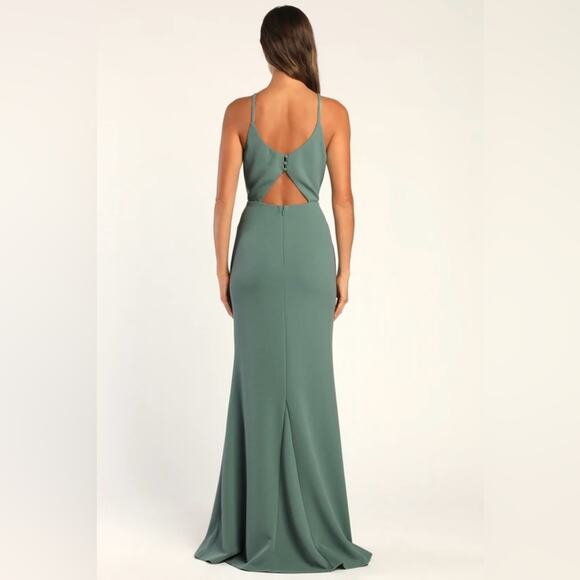 Lulus Moments Of Bliss Dusty Seafoam Backless Mermaid Maxi Dress Size XL - Picture 2 of 12
